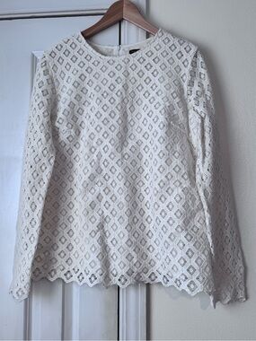 J. McLaughlin Lissa Geo Lace Long Sleeve Blouse White Size Large NWT